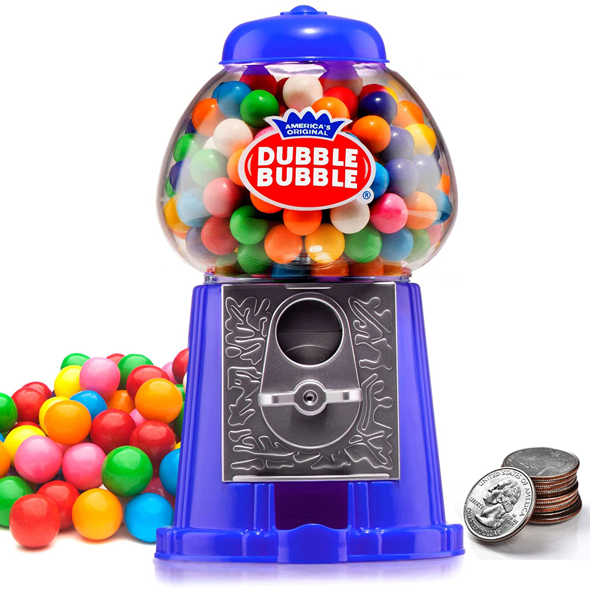 Playo Coin-Operated 8.5” Gumball Machine For Kids with 45 Pcs Bubble Gum,  Blue